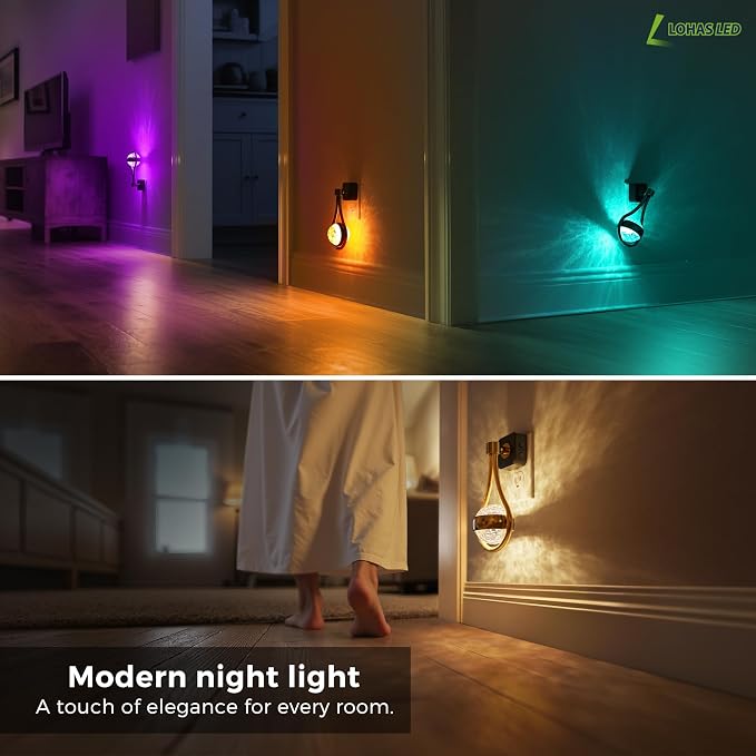 L LOHAS LED Night Lights Plug Into Wall, Star Projector RGB Night Light | 10 Color Change, Dusk to Dawn Sensor, 2 Pack 330°Rotating Globe Night Light for Bedroom, Hallway, Home Decor, Gaming Room
