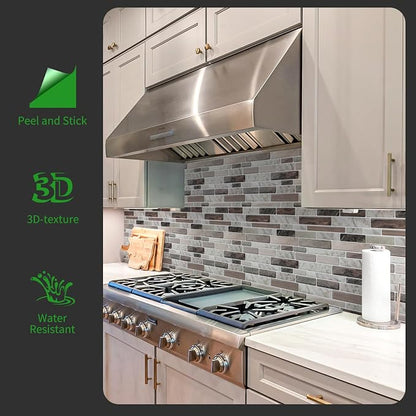 LONGKING Self-Adhesive Kitchen Backsplash, Marble Look Decorative Tiles (10 Tiles) (Multi) | Peel and stick backsplash, self-adhesive wall tile, Multi, marble, waterproof, kitchen bathroom wall, 10 tiles