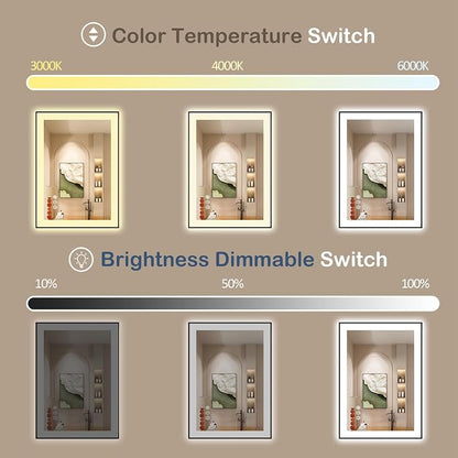 40x30 Inch LED Bathroom Mirror with Black Frame | Black Metal Frame, Front and Backlit, 3 Colors, Dimmable, Memory, Anti Fog, Tempered Glass, Lighted Mirror for Wall