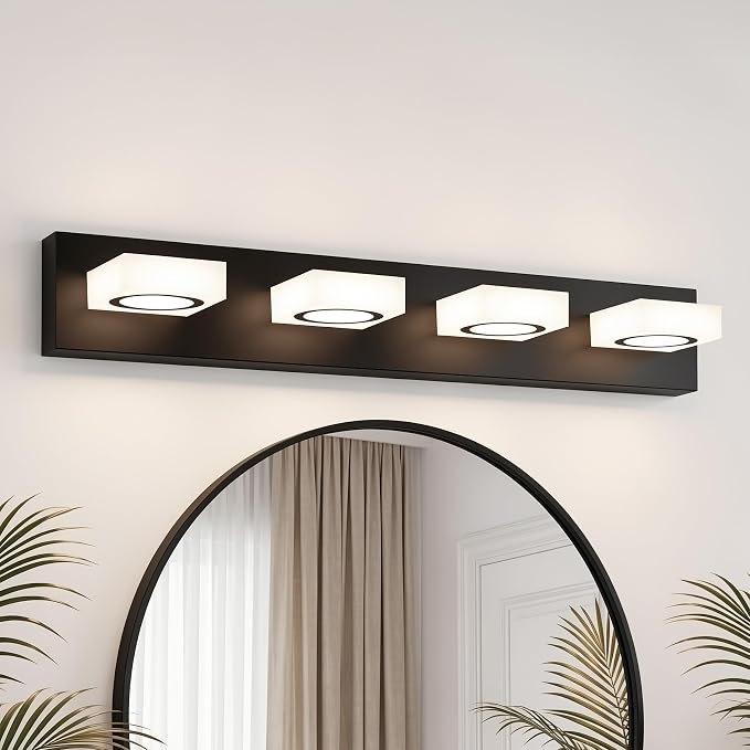 Bathroom Vanity Light, 4-Light 31 Inch Matte Black 5CCT 2700-6500K LED Bathroom Light Fixtures Over Mirror, Vanity Lighting Modern Bath Wall Sconce for Mirror Bedroom Living Room