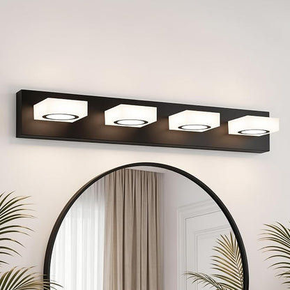 Bathroom Vanity Light, 4-Light 31 Inch Matte Black 5CCT 2700-6500K LED Bathroom Light Fixtures Over Mirror, Vanity Lighting Modern Bath Wall Sconce for Mirror Bedroom Living Room