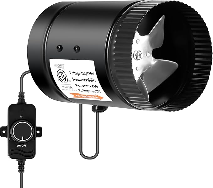 Simple Deluxe 4" 106 CFM Booster Duct Fan with Speed Controller, Low Noise HVAC Exhaust Fan, Suitable for Basements, Bathrooms, Kitchens, and Grow Tents, Black