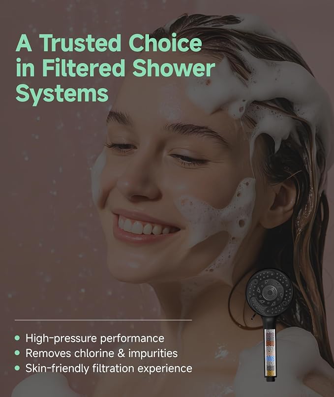 SunCleanse Filtered Shower Head with Handheld, 9-Spray Setting Detachable Showerhead with Filters, Shower Head for Hard Water - Filtered Chlorine, Improve Skin and Hair Texture, Black