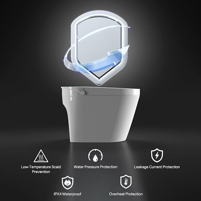 One Piece Smart Bidet Toilet, Foot Sensor Flush, Wash & Dry, White | Off Seat Auto Flush, Heated Seat, Instant Warm Water, Self Cleaning Wand, Adjustable Wash Settings, Pre Wet, Night Light