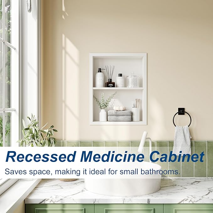 Medicine Cabinet Recessed, Medicine Cabinet Without Mirror, 304 Stainless Steel Medicine Wall Niche with Double Shelves, Matte White