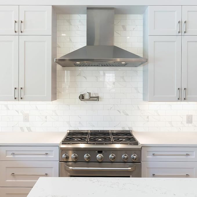Vamos Tile 100-Piece Peel and Stick Backsplash Seamless Tile,3''x6'' Glossy Statury White Marble with White Grout PVC Subway Tile,Stick on Backsplash for Kitchen/Bathroom/Laundry Room