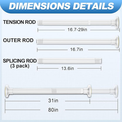 CorkLatta White Shower Curtain Rod 31 to 80 Inch,1 Inch Diameter Adjustable Spring Tension Stainless Steel Telescoping Rod,Easy Install,No Rust | Stainless Steel Tension Curtain Rod Non slip, No Drill Shower Rods for Bathroom,Easy Install
