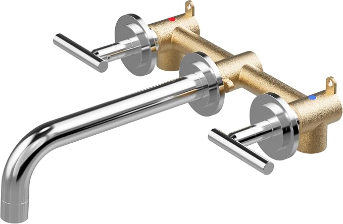 Wall Mount Bathroom Faucet - WOWOW Chrome Bathroom Sink Faucet - 2 Handle Wall Mount Vessel Sink Faucet 3 Holes Elegant Classic Spout Rough in Brass Valve Included