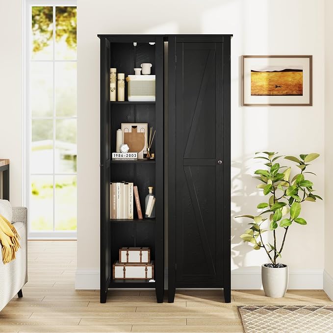 GIANTEX 72-Inches Narrow Storage Cabinet, Tall Bathroom Floor Cabinet with 4 Shelves, Barn Door, Anti-tilt Device, Raised Feet, Slim Storage Unit for Small Spaces, Living Room, Home Office, Kitchen