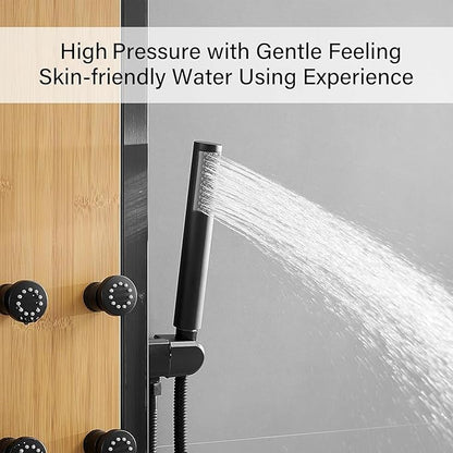 Shower Panel Tower System with Rainfall Shower Head, Wooden-style 304 Stainless Steel Shower Panels with 8 Body Massage Jets,Handheld for Home Hotel Bathroom Lavatory