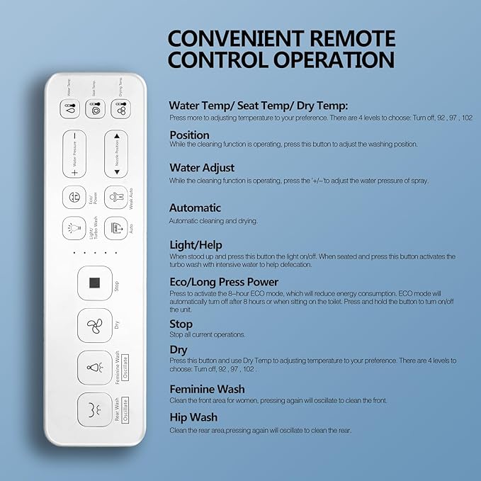 Square Bidet Seat for Rectangle Toilets, Electric Heated Toilet Seat, Adjustable Air Dryer and Warm Water, Front and Rear Wash, 110V-120V Only