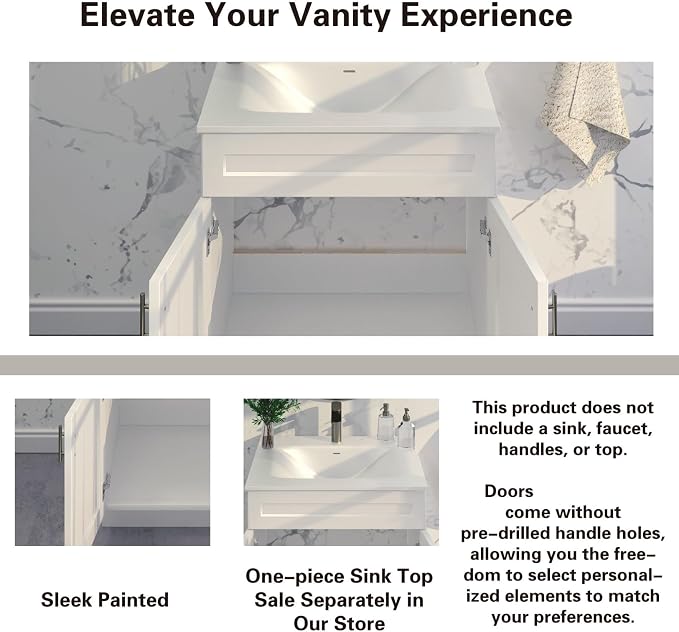 36" White Shaker Bathroom Vanity Base, Soft-Close Double-Door Ready-to-Assemble Sink Cabinet, 36" W x 21" D x 34.5" H, Base Only