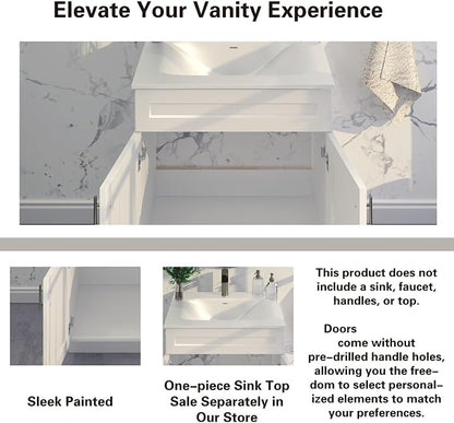 36" White Shaker Bathroom Vanity Base, Soft-Close Double-Door Ready-to-Assemble Sink Cabinet, 36" W x 21" D x 34.5" H, Base Only