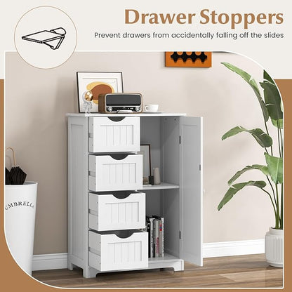 Giantex Bathroom Storage Cabinet with Drawers - 4 Drawer Storage Organizer w/Cupboard, Adjustable Shelf, Anti-Toppling Device, Entryway Storage Unit Console Table, Bathroom Floor Cabinet (White)