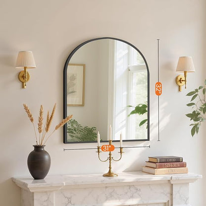 Sweetcrispy 31x32 Bathroom Mirrors for Wall, Arched Mirror for Over Sink | Metal Framed HD Shatter-Proof Glass, Decor Wall Mirror for Entryway, Living Room, Bedroom, Black