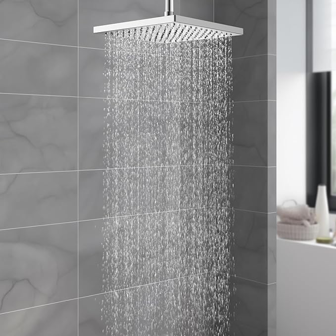 Hibbent cUPC Certified Metal High Pressure 12'' Rain Shower Head, Chrome | Thickness Showerhead, Square Large Bathroom Rainfall Shower Head, Adjustable Brass Ball Joint, Waterfall Full Body Coverage