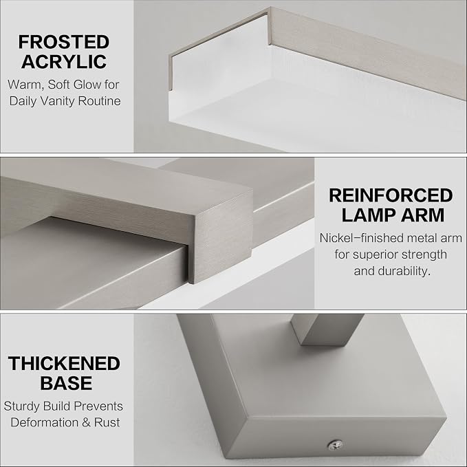 30 Inch Modern Vanity Light for Bathroom Brushed Nickel Over Cabinet Arm Extra Wide LED Bar 5CCT Selectable CRI85+ ETL