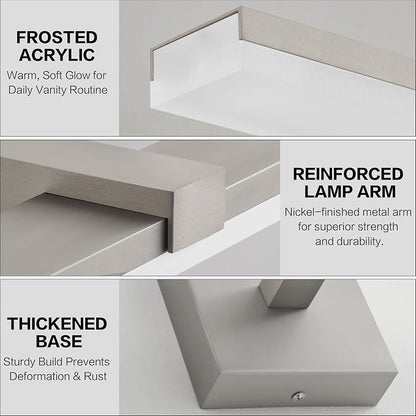 48 Inch Bathroom Vanity Lights Over Mirror Brushed Nickel Arm Over Cabinet Wide LED Bar 32W 2560lm 6000K ETL IP44