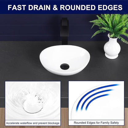 Vessel Sink 14"x11" Oval Bathroom Sink Modern White Porcelain Ceramic Above Counter Vanity Sink for Bathrooms Art Basin