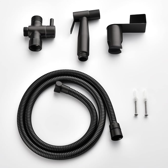 Handheld Bidet Sprayer for Toilet, Stainless Steel Baby Cloth Diaper Sprayer Kit, Bathroom Toilet Bidet Attachment Set for Bathing Pets Feminine Hygiene, Matte Black BDS01-7