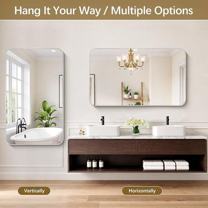 DESBING 50"x30" Bathroom Mirror for Over Sink, Silver Framed Wall Mirror | High-Definition Shatterproof Vanity Mirror with Rounded Corner for Bedroom Living Room Entryway Horizontally or Vertically