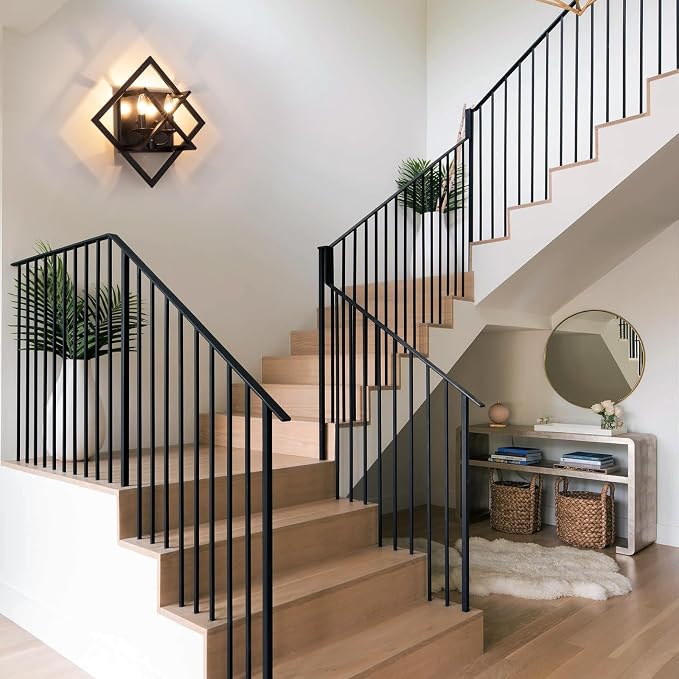 Farmhouse Wall Sconce, Black Rustic, E12 Base | Rustic Indoor Wall Light, 17.8 Inch, 2-Light, Hardwired, for Stairway, Living Room, Bedroom, Bathroom