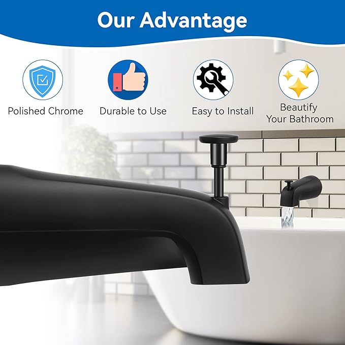Dreyoo 5 1/4 Inch Bathroom Tub Spout Compatible with Westbrass E531D-1F-62, Fits Wall Front Mount Tub Spout with Shower Diverter 1/2'' IPS Inside Thread Bathtub Faucet(Matte Black)