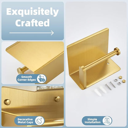 Toilet Paper Holder, Brushed Gold, 304 Stainless Steel | Wet Wipes & Air Freshener Storage, Space-Saving Design, Family Bath & Rental Apartment Use, Modern Bathroom Refresh