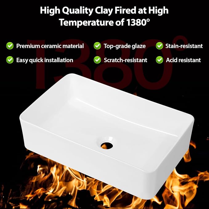Vessel Sink Rectangle 21"x13" White Rectangular Bathroom Sink | Rectangular Bathroom Sink