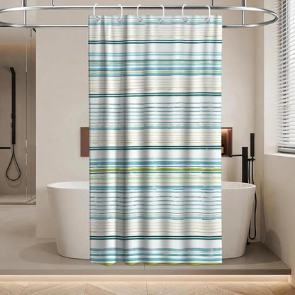 Modern Neutral Striped Shower Curtain Abstract Luxury Aesthetic Ocean | Funky Shower Curtains for Bathroom, Waterproof Bath Curtain with Hooks Machine Washable Bathtub Curtains 36x72 Inch Blue