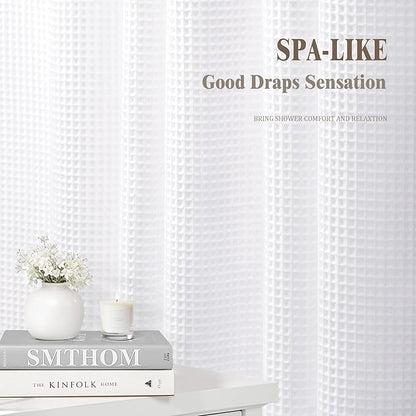 Stall Waffle Shower Curtain - White Cotton Fabric Texture Heavyweight Shower Curtains for Narrow Bathroom，Washable，36Wx72L