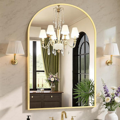 Sweetcrispy 30x40 Bathroom Mirrors for Wall, Arched Mirror for Over Sink | Metal Framed HD Shatter-Proof Glass, Decor Wall Mirror for Entryway, Living Room, Bedroom, Gold