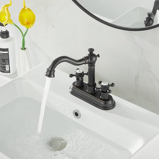 Bathroom Faucet Oil Rubbed Bronze 2 Handles 4 Inches Centerset Bathroom Vanity with Drain Assembly and Supply Hose Lavatory Faucet