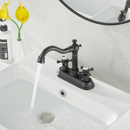 Bathroom Faucet Oil Rubbed Bronze 2 Handles 4 Inches Centerset Bathroom Vanity with Drain Assembly and Supply Hose Lavatory Faucet