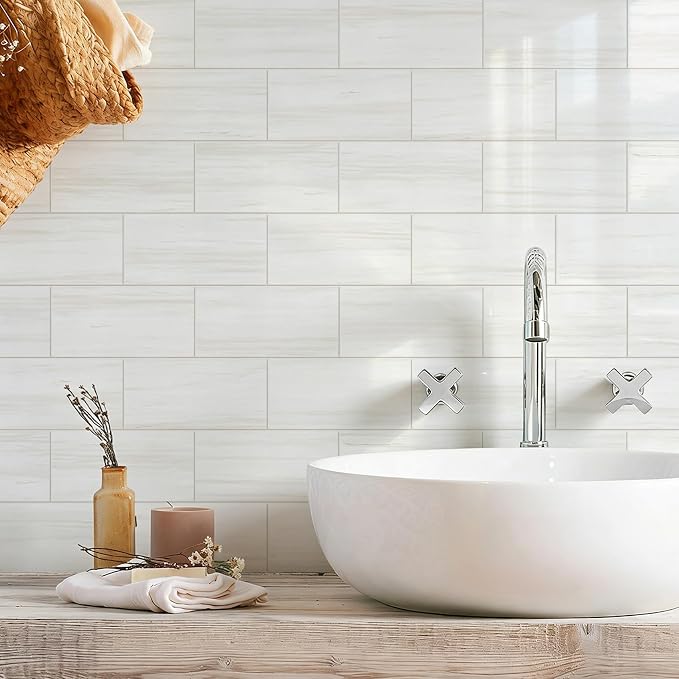 STICKGOO 10-Sheet Backsplash Peel and Stick Subway Tile(Thicker Design, Glossy Dolomite White)