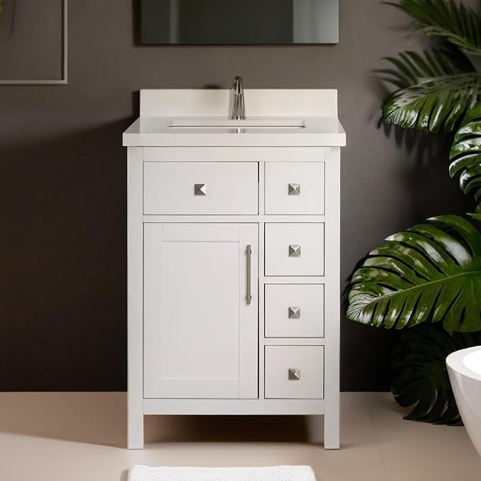 Lavanti Oakford 24 Inch Bathroom Vanity with Sink – Stylish White Vanity Bathroom with Storage Cabinet – Modern Bathroom Vanities with Single Vanity Sink & Quartz Countertop
