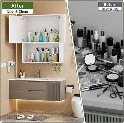 Fluted Bathroom Wall Cabinet Over the Toilet Storage,Wall Mounted Cabinet with Adjustable Shelf,Floating and Hanging Organizer,Kitchen and Laundry Room Storage (White,1 PC)