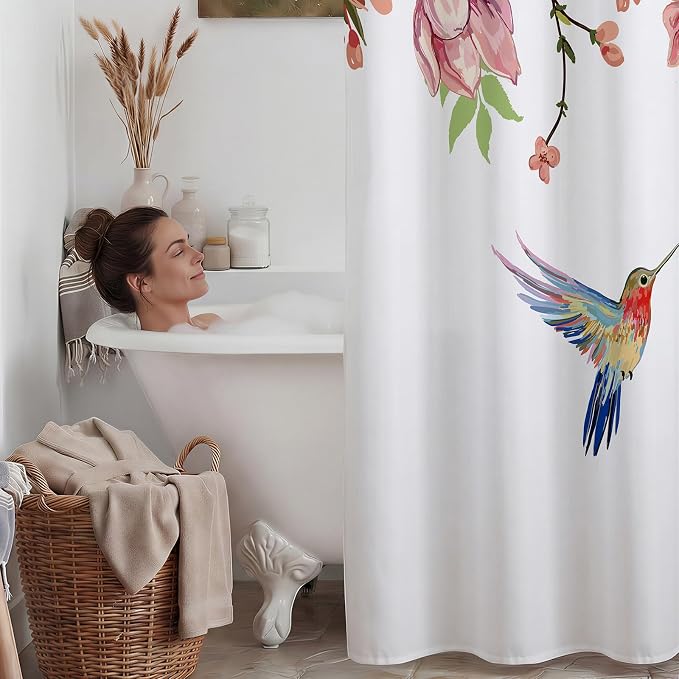 No Hook Floral Shower Curtain with Liner, Pink, 71x74 | Snap in Liner, 3 in 1, Water Repellent, Easy Install, Machine Washable, Hotel Style for Bathroom, Watercolor Pattern