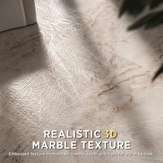 Marble Grain 12x12 Peel and Stick Floor Tile, Creamstone Marble, 20 PCS | NO Grout, NO Mess, For Kitchen, Bathroom Update, Non-Slip & Scratch-Resistant