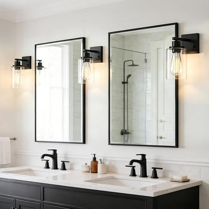 Wall Sconces Set of Two Matte Black Vanity Lights for Bathroom Indoor | Modern Wall Light Fixtures, Sconce Lights with Clear Glass, Farmhouse Lamp for Bedroom, Living Room, Mirror, Hallway E26 Base