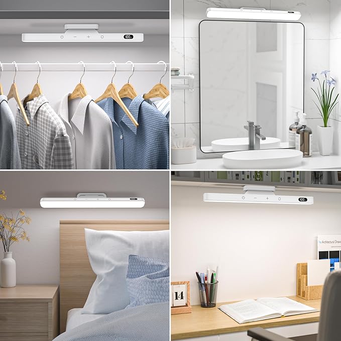 Ferswe 3W Rechargeable Light Bar, Touch Adjustable 3 Colors, 120 LED Mirror Lights, Magnetic for Cabinets, Makeup Battery, Stick On for Closet, Kitchen, Bedroom, Bathroom, Wall