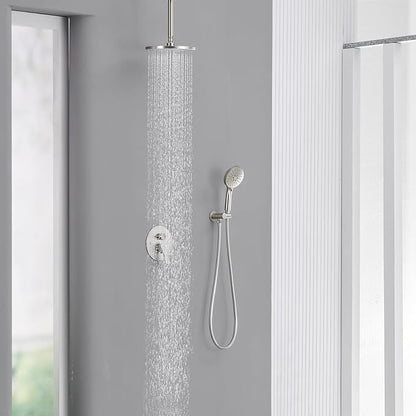 Iriber Shower System Ceiling Mounted Shower Faucet Mixer Set with Luxury High Pressure Shower head and 3-Setting Handheld, Bathroom Shower Trim Kit Contain Pressure Balance Valve,Brushed Nickel