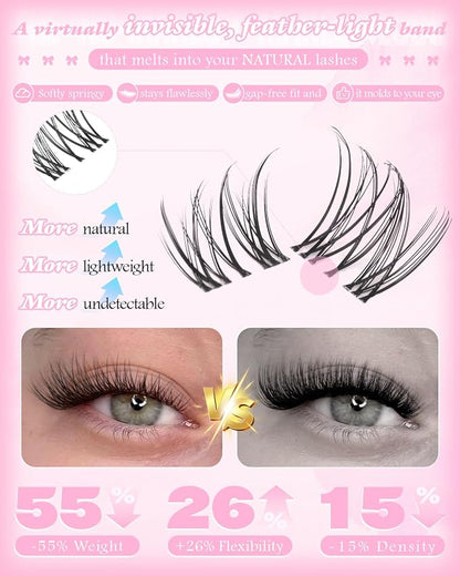 Natural Lash Clusters Short 8-10-12mm Cluster Eyelash Extensions 240Pcs Wispy Eyelash Clusters Venus Natural Individual Lashes with Clear Band for Lash Extensions Beginner Glasses Friendly
