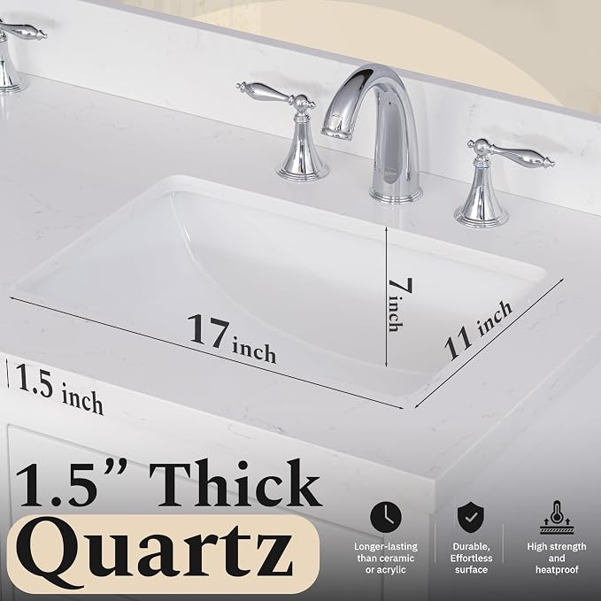 Lavanti Oakford 48 Inch Bathroom Vanity with Sink – Stylish White Vanity Bathroom with Storage Cabinet – Modern Bathroom Vanities with Double Vanity Sink & Quartz Countertop