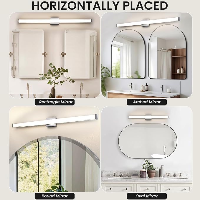 Modern LED Bathroom Vanity Light 48 inch 32W Dimmable 3CCT Bathroom Light Fixture Over Mirror Rectangle Bath Vanity Light Bar with Double Layer Acrylic Shade (Chrome)
