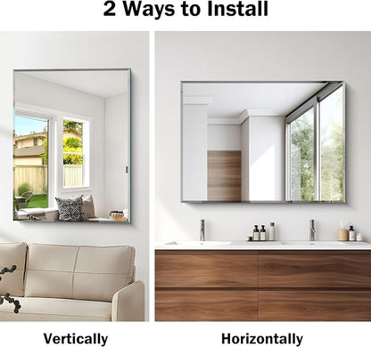 CILIBER Beveled Mirror, 30x40 Large Frameless Bathroom Mirrors for Wall, 3mm Tempered Glass Rectangle Vanity Mirror with Beveled Edge, Crystal-Clear, Hangs Horizontally or Vertically
