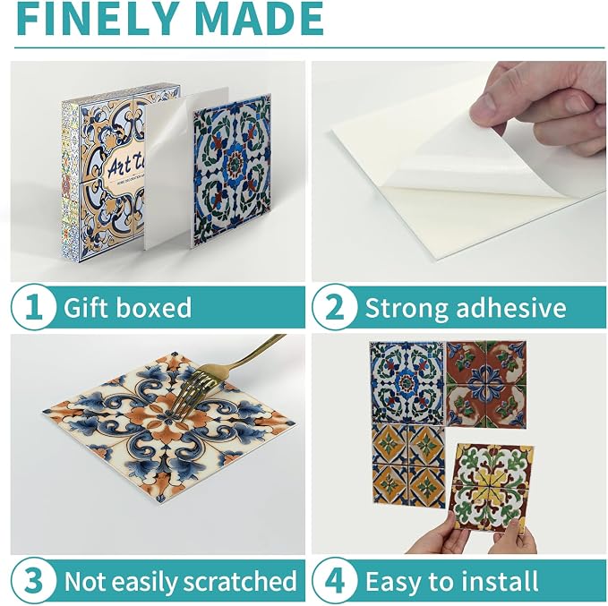 24Pcs Back Splash Peel-Stick,Waterproof 6x6 Tiles Decal | 1.6mm-Thick FOAM+PE Tile Stickers,Stick on Tiles for Kitchen Wall,Bathroom,Cabinets