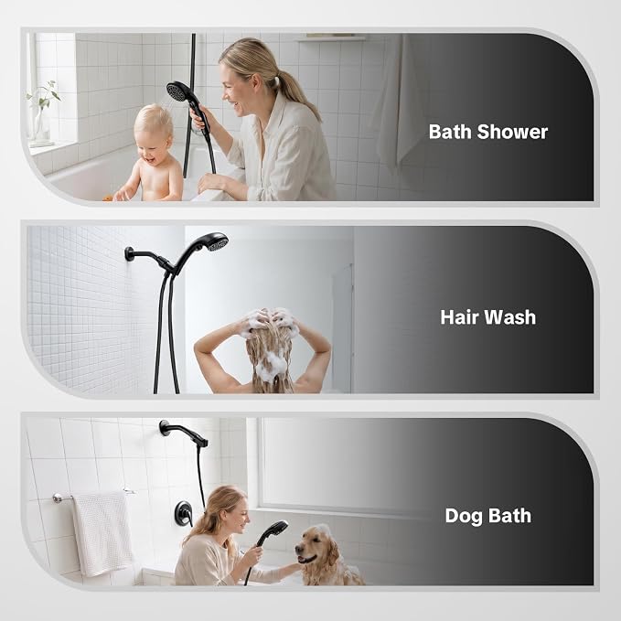 OFFO Shower Head with Handheld, 5 Mode Handheld Shower Head with On Off Switch for Water Saving, High Flow Powerful Boosting Showerheads with 60" PVC Hose & Holder, Matte Black
