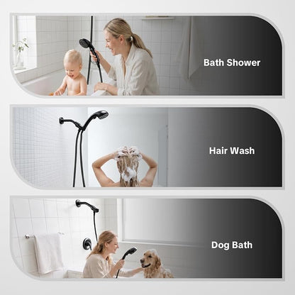 OFFO Shower Head with Handheld, 5 Mode Handheld Shower Head with On Off Switch for Water Saving, High Flow Powerful Boosting Showerheads with 60" PVC Hose & Holder, Matte Black