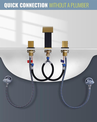 Waterfall Bathroom Faucet Black and Gold: ARCORA Bathroom Faucet 3 Hole, 8 Inch Widespread Bathroom Faucet with Pop Up Drain and Hose